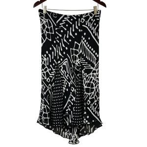 Md Y2K VTG Abria Black White Abstract Rayon Midi Skirt Artsy Fairy Boho Phoebe